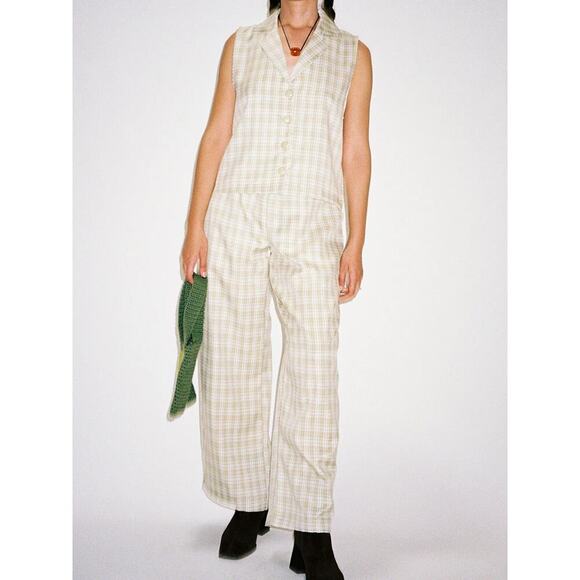 Lisa Says Gah Meryl Plaid Pants Plus Wide‎ Leg Green - Picture 1 of 8